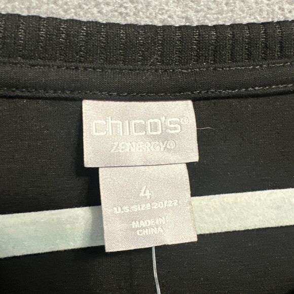 NWT Chico's Zenergy Contrast Stitch Tunic Sweatshirt Pockets Size 4 XXL Black - Picture 2 of 8